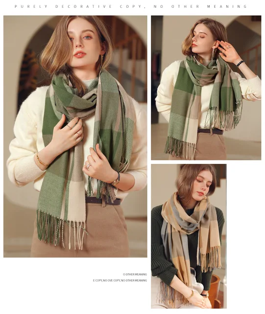 29-5 gris Foulard en cachemire pour femme, cache nez, grande couverture  classique à carreaux, châle doux et