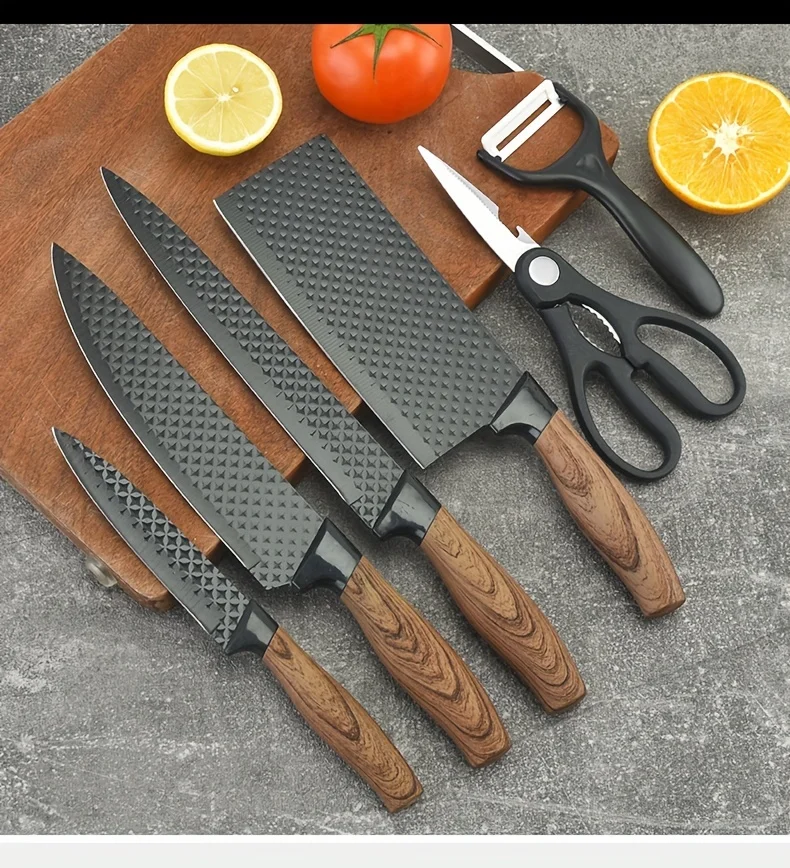 DFITO 7-teiliges Küchenmesser-Set Antihaftbeschichtung Hochkohlenstoff-Edelstahl Holzgriff Geschenkbox für Zuhause Küche Restaurant – Detail 5