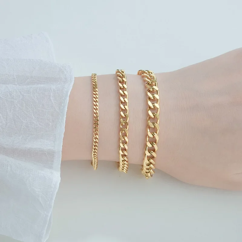 3.5-7MM Stainless Steel Chain Bracelets Men Women Punk Curb Cuban Link Chain Bangle Fashion Party Never Fade Jewelry chain bracelet