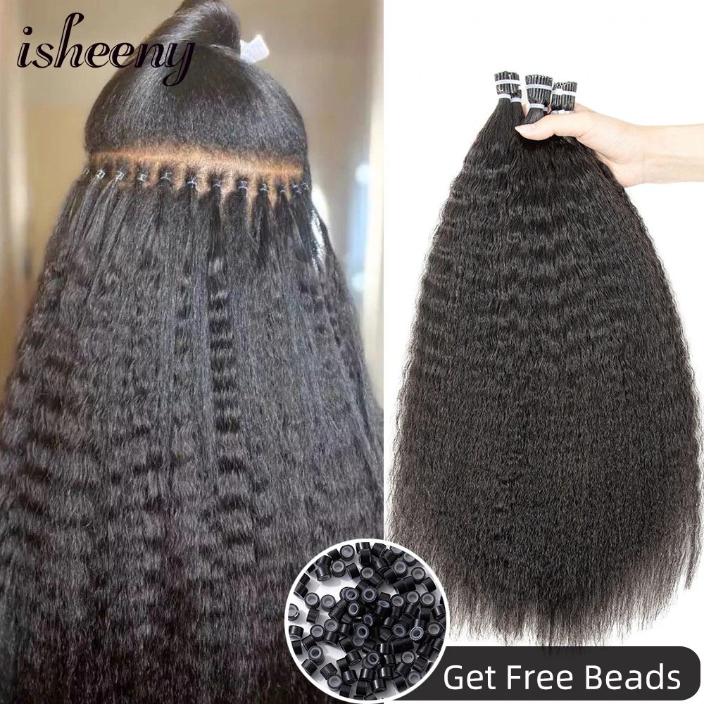 Microlink Hair Extensions Yaki Straight I Tip Human Hair Virgin Micro Loop Ring 12-24 inches For Women