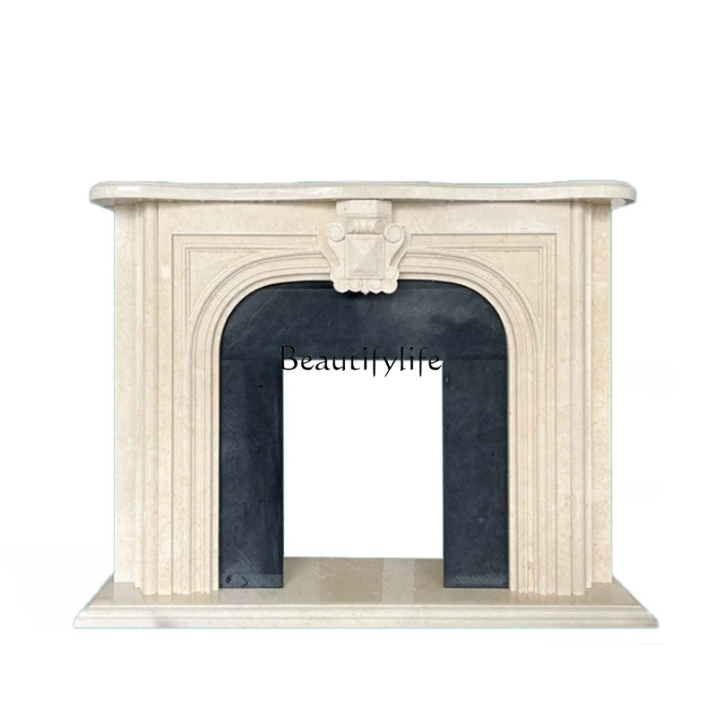 

American Fireplace Curio Cabinet European-Style Solid Wood Home Retro Two-Color Carved Fireplace Mantel