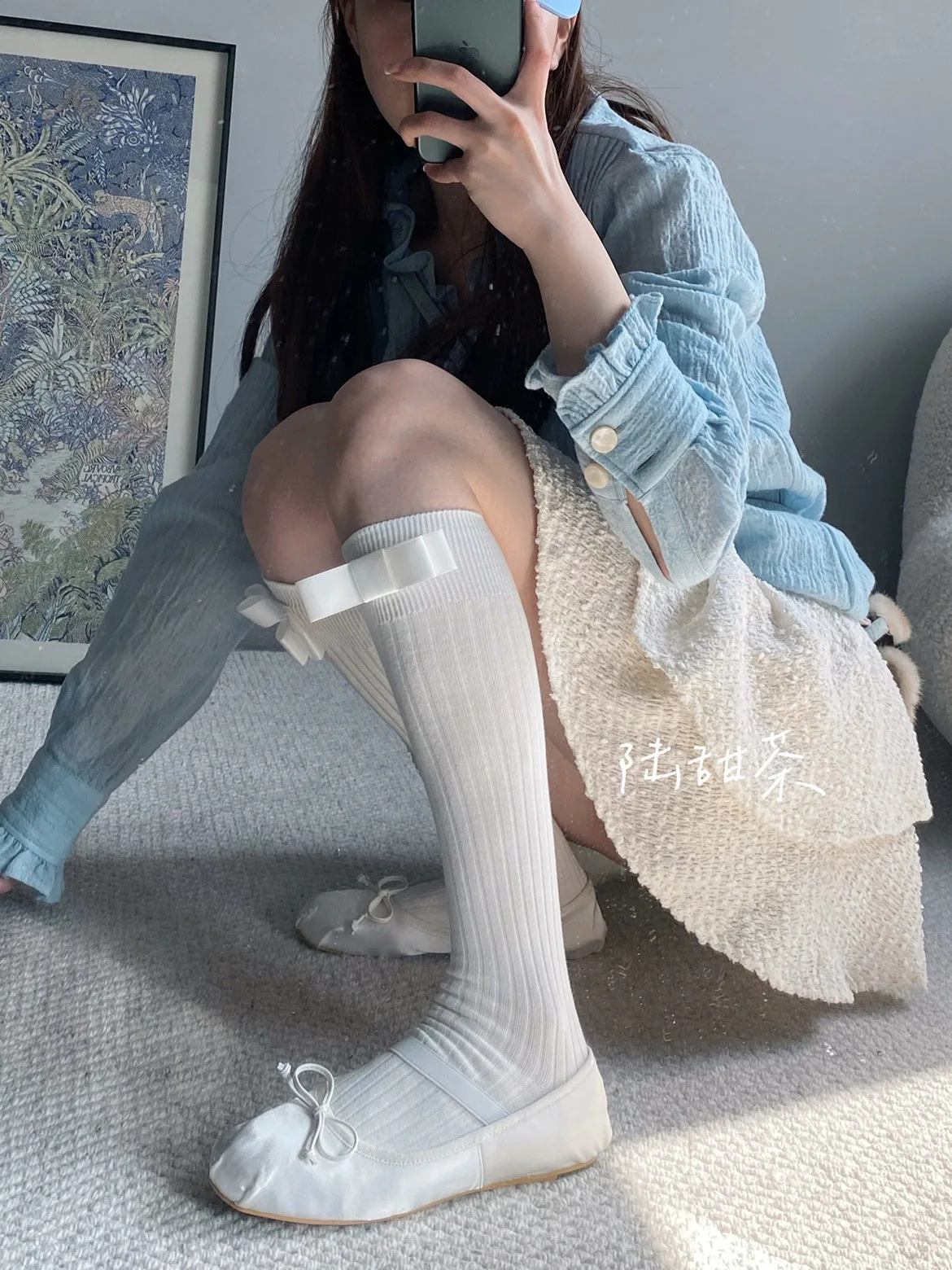 

Ballet Lolita Sweet Girls Socks Bowknot Medium Grey White Black Socks for Women JK Cute Ballet Socks