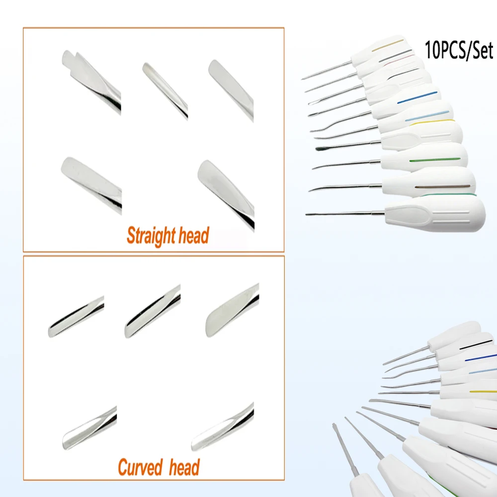 10-teiliges Set: Zahnärztliches Luxations- und Hebeinstrumentarium – Gebogene Wurzelheber für minimalinvasive chirurgische Zahnextraktionen – Zahnmedizinische Instrumente