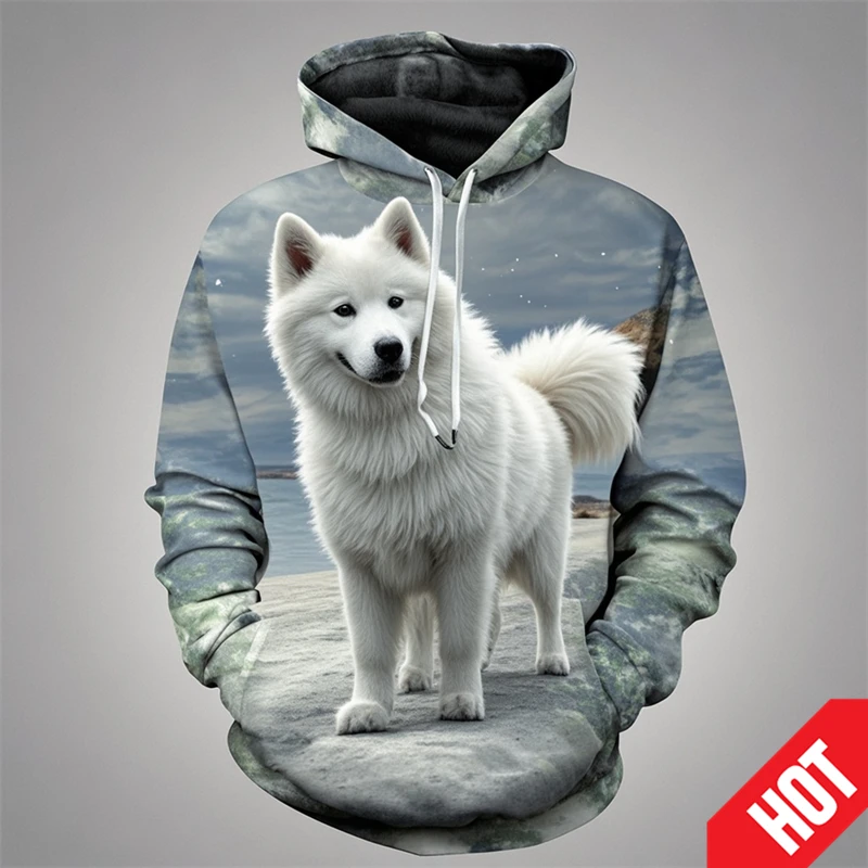thumbnail image 1 of Sudadera con capucha con estampado 3D de anime samoyedo para hombre y mujer, divertida, informal, de moda urbana, para niños y niñas, 1 of 5
