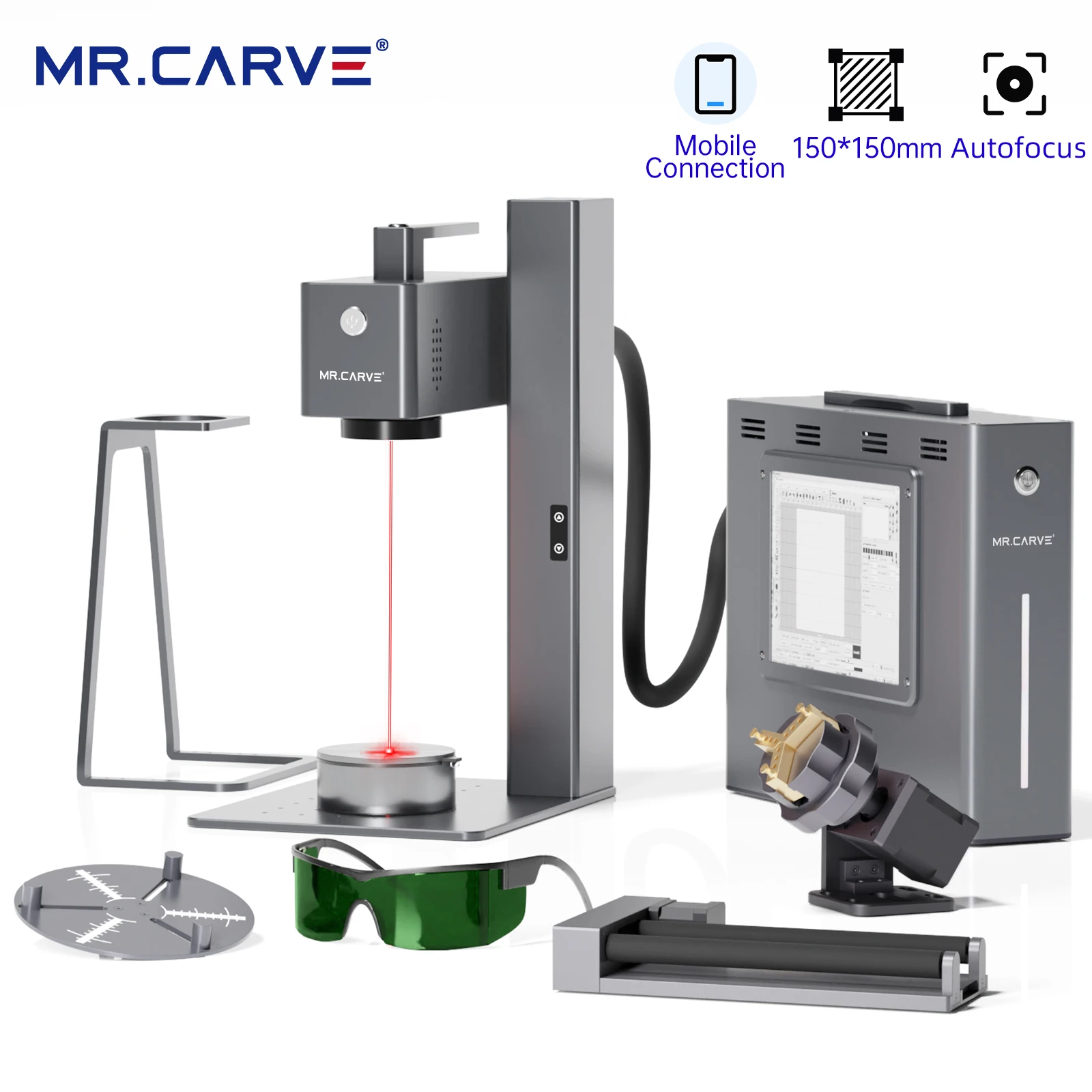 MR.CARVE C2S Fiber Laser Marking 20W with Screen Operating System Portable  Handheld Mobile Connection LASER Engraving Machine