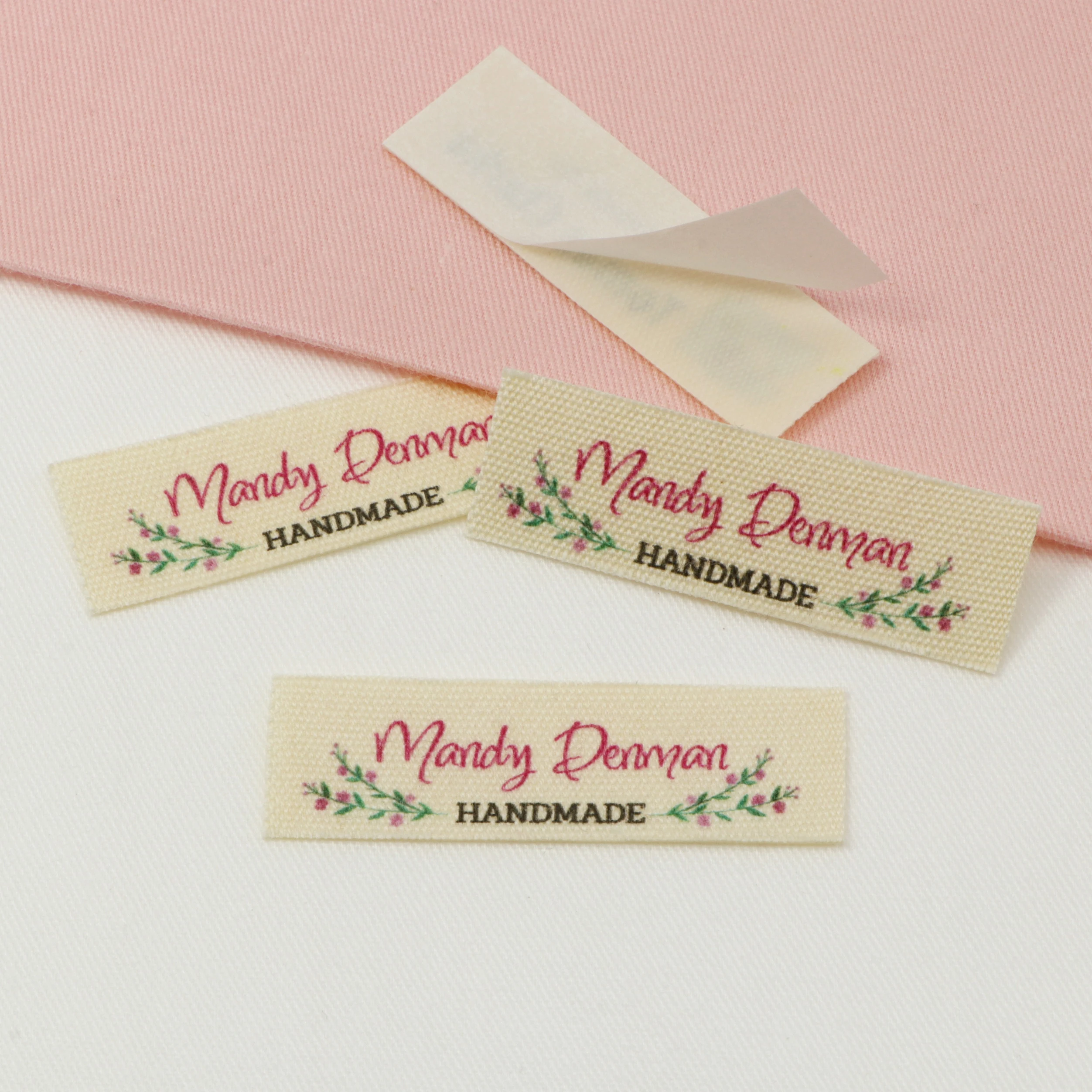 120pieces Custom Ironing Labels, Custom Clothing Labels, Text, iron on , Organic Cotton Fabric