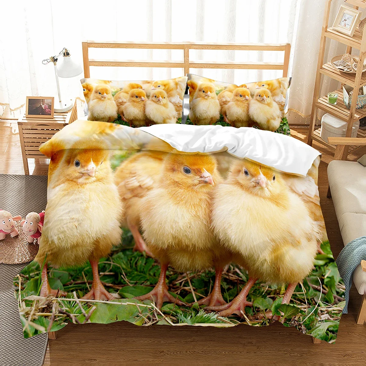Farm Chicken King Queen Full Duvet Cover Hen Lovely Chick Bedding Set Family Animal Quilt Cover 2/3pcs Polyester Comforter Cover