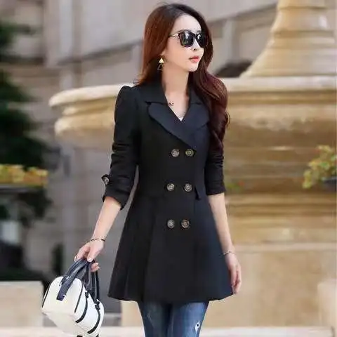 Women 2023 Spring and Autumn New Windbreaker Coat Is Slim and Long and Versatile Leisure Korean Version Boat Neck Shitsuke