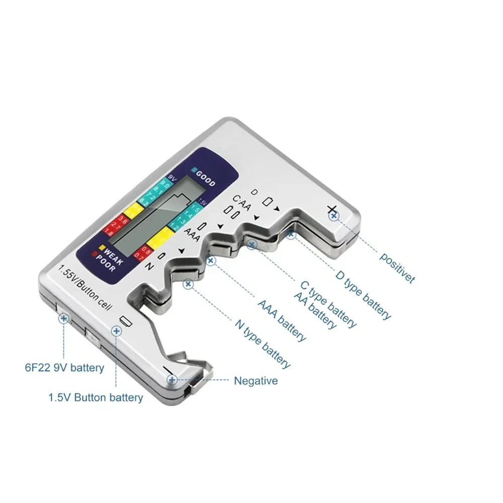 Digital Battery Tester LCD Display C D N AA AAA 9V 1.5V Button Cell Battery Capacity Check Detector Checkered Load Analyzer 5