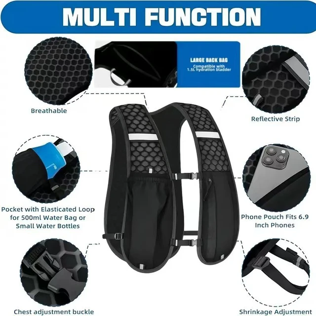 Sac à dos d'hydratation léger pour les sports de plein air - Porte-eau ergonomique pour la course à pied, le cyclisme, la marche et le kayak 4 Sac à dos d'hydratation léger pour les sports de plein air - Porte-eau ergonomique pour la course à pied, le cyclisme, la marche et le kayak 4