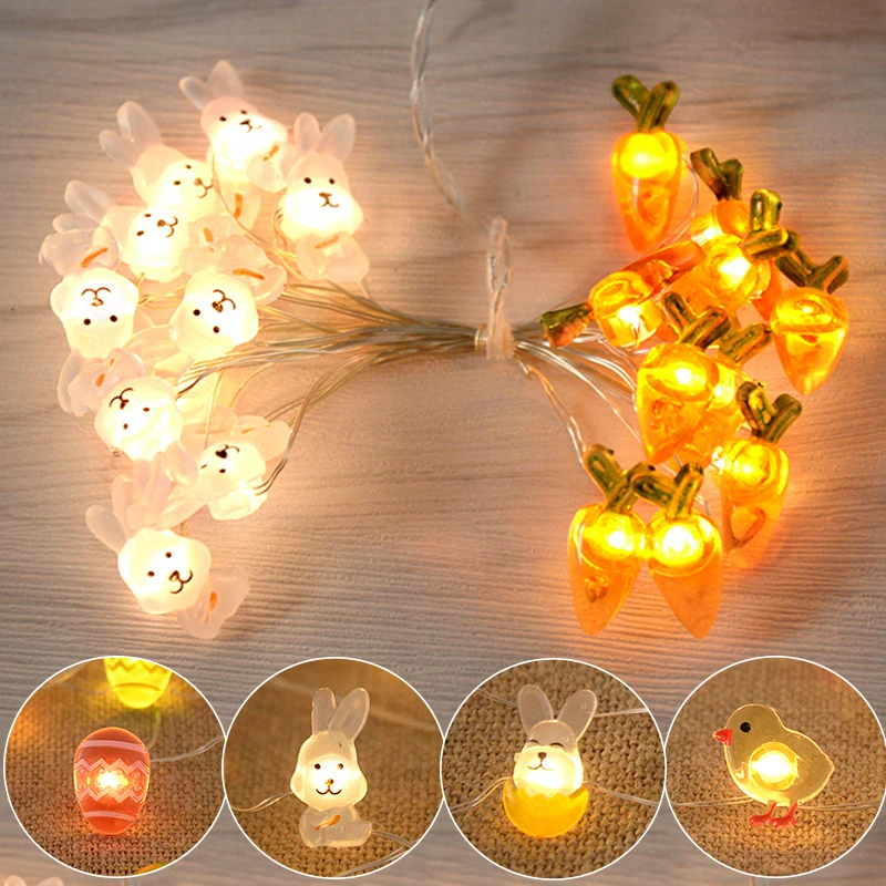 

2M 20LED Easter Decoration Lights String Cute Bunny Carrot Color Eggs Fairy Lights For Home Happy Easter Party Favor Easter Gift