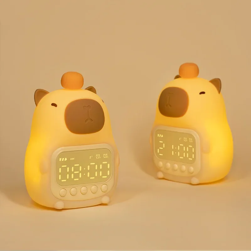 Capybara Led Night Light Silicone Rechargeable Digital Alarm Clock Dimmable Table Lamp Timing USB Charge Children Birthday Gift 4