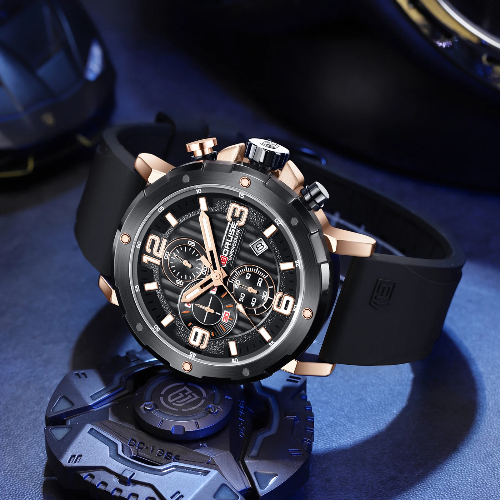 BORUSE Design Sports Men Quartz Wristwatch Luxury Bussiness Watch for Men Stainless Steel Waterproof Clock Relogios Masculino