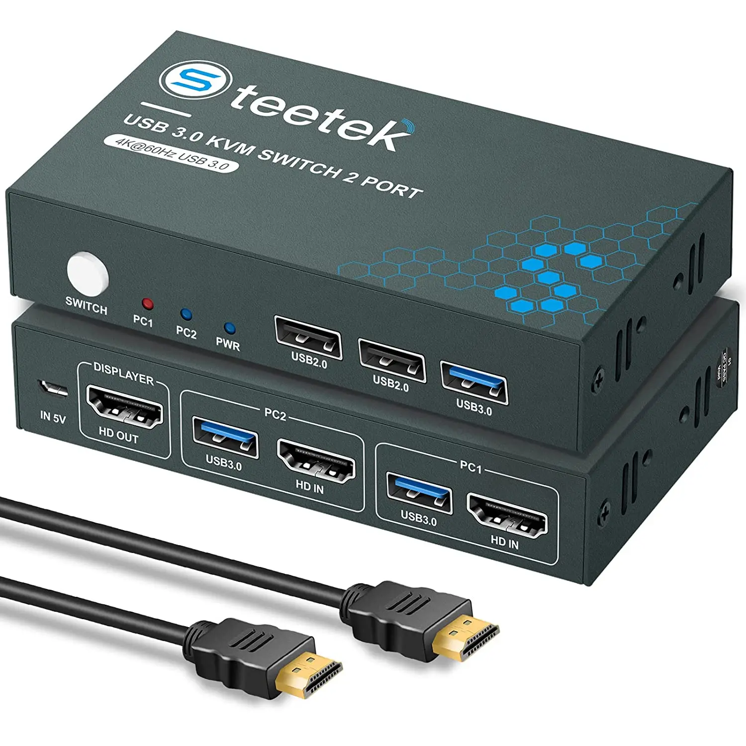 HDMI USB 3.0 Kvm ġ, ӿ Ű, 2 Ʈ, 2 in 1 Out Ʈ HD, 4K @ 60Hz Kvm ġ, 2 ǻ , 1  1 Ʈ