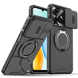 Enhanced Protective Magnetic Ring Holder Case with Slide Lens Protector Cover for Honor 600e (LK- black)