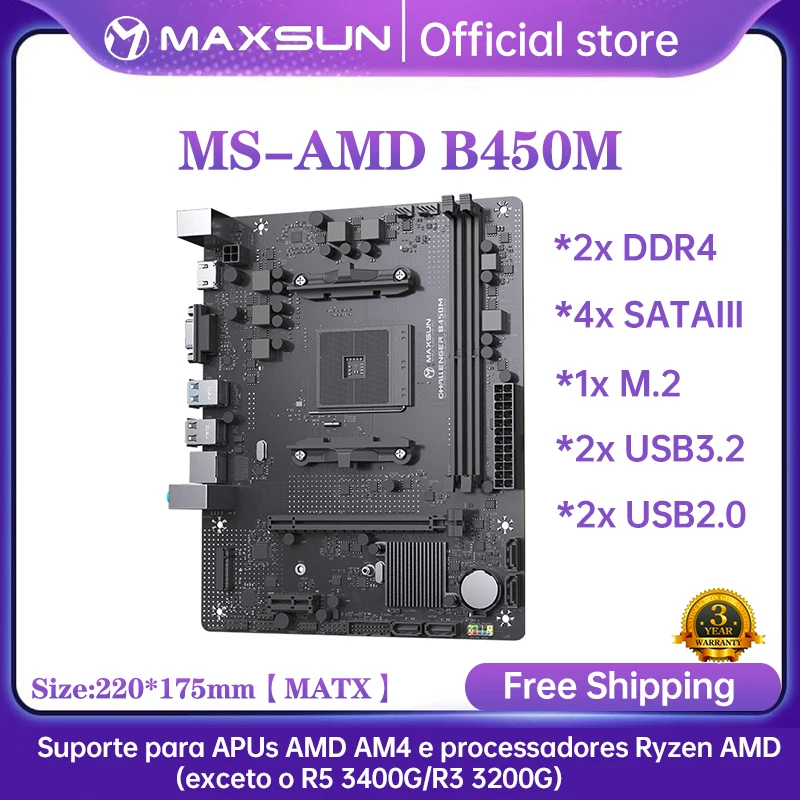 MAXSUN AMD Challenger B450M Motherboard Dualchannel DDR4 Memory AM4