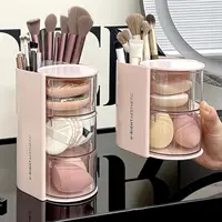 Desktop Rotating Makeup Brush Storage Cylinder, Powder Puff, Eyebrow Pencil, Beauty Egg, Dustproof Cosmetics Storage Box 1