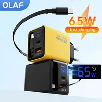 65W USB C GaN Charger Wall Charger Power Adapter Digital Display With Retractable Type C Cable For iPhone 17 16 Samsung Xiaomi 1