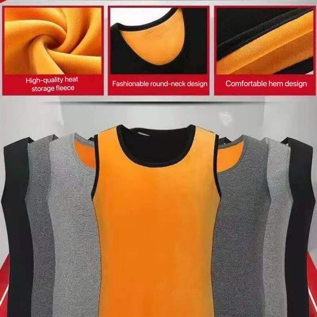 ملابس داخلية حرارية للرجال مقاس كبير بدون أكمام سترة شتوية للرجال مريحة مع قميص داخلي مخملي للأولاد المراهقين يحافظون الدفء