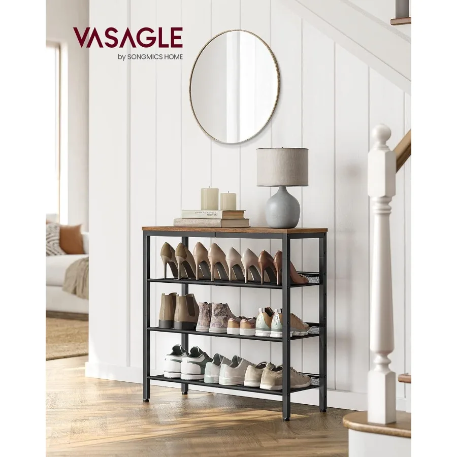 Shoe Rack for Entryway 4Tier Shoe Rack Organizer with Storage Shelves and Spacious Top Freestanding Adjustable Industrial Rusti