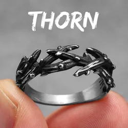 Retro Stainless Steel Punk Ring - Unisex Fashion Jewelry - 8 (R1435 - Thorn - S)