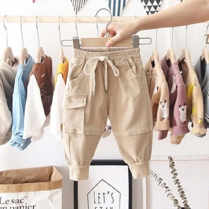 1-9Y Spring Autumn Kids Children Pants Baby Boy Cotton Washed Casual Trousers Elastic Waist Straight/Harlan Multiple Styles boys pants
