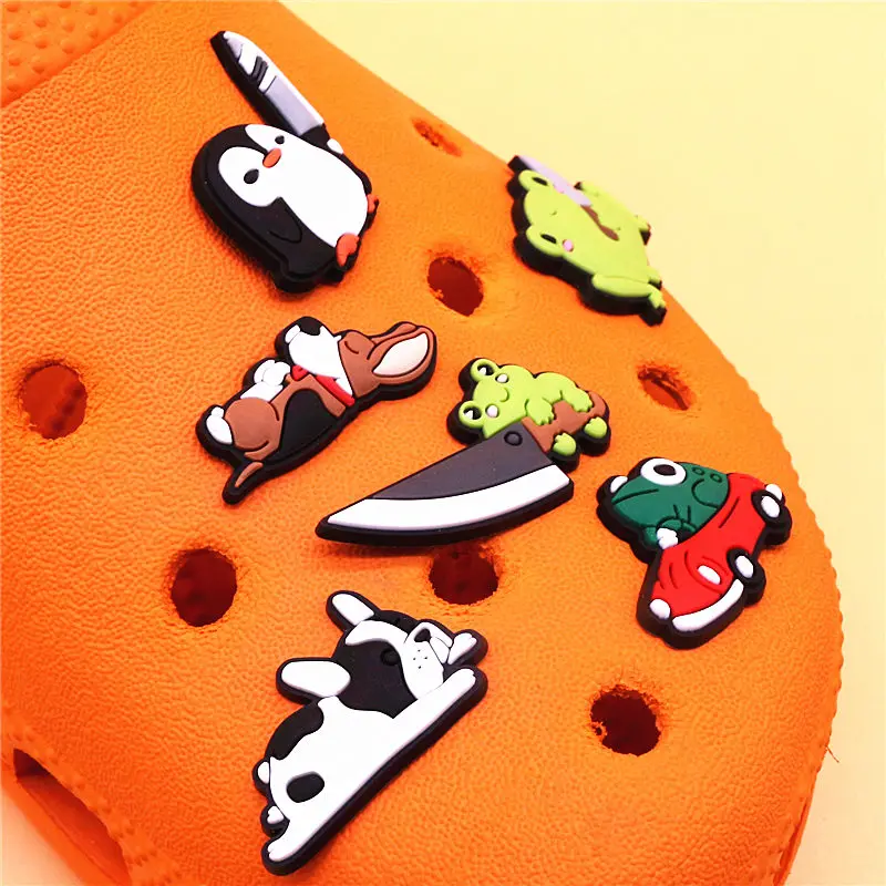Shoe charms shoe decorations Single 1pcs Funny Frogs PVC Shoe Buckle Decorations Lazy Dog Knife Penguin Upper Charms Shoe Pins Accessory Fit Kids Gifts