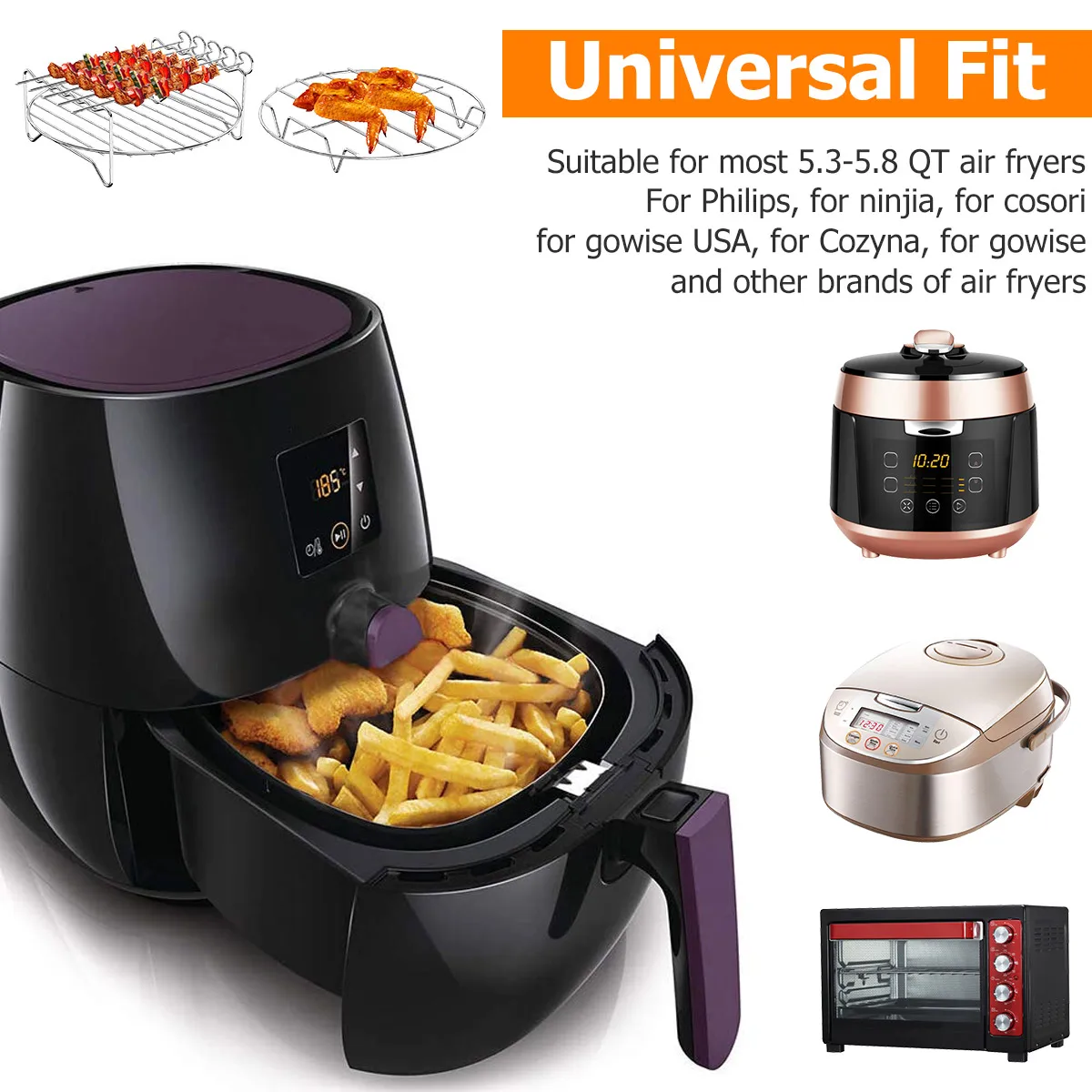 Air Fryer Rack Air Fryer Steaming Racks Stainless Steel Stackable Roasting Racks Airfryer Grill Baking Cooker Kitchen Accessories Cooking Tools