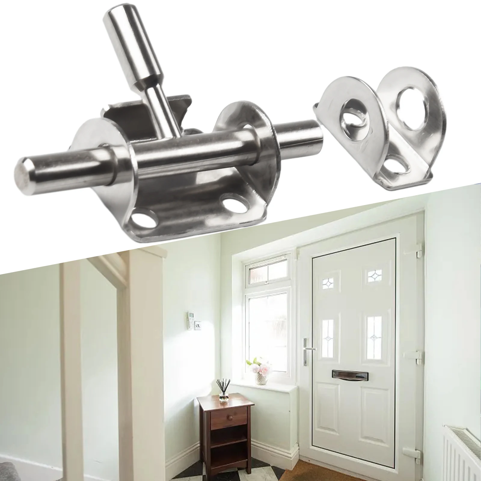 

Stainless Steel Door Latch Lock Hasp Home Rust proof Safety Silver Sliding Bolt Furniture Hardware Repair Convenient