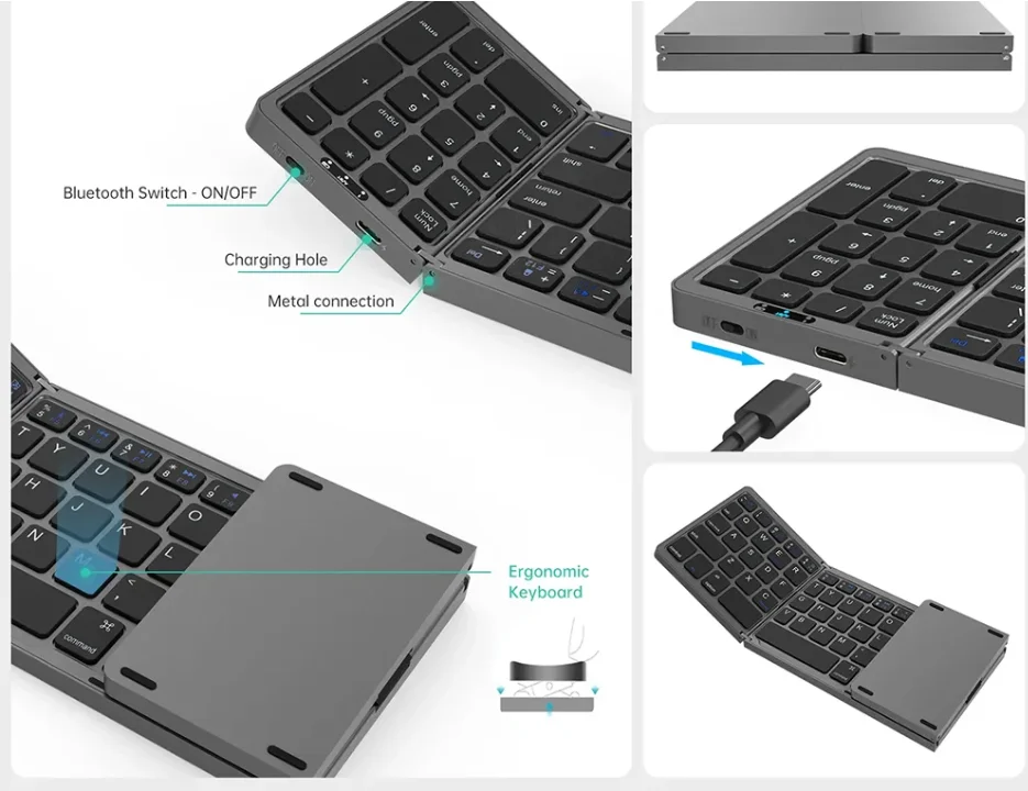 B089T Folding Wireless Keyboard with Touchpad Foldable Bluetooth Keyboard for IOS Android Windows ipad Tablet