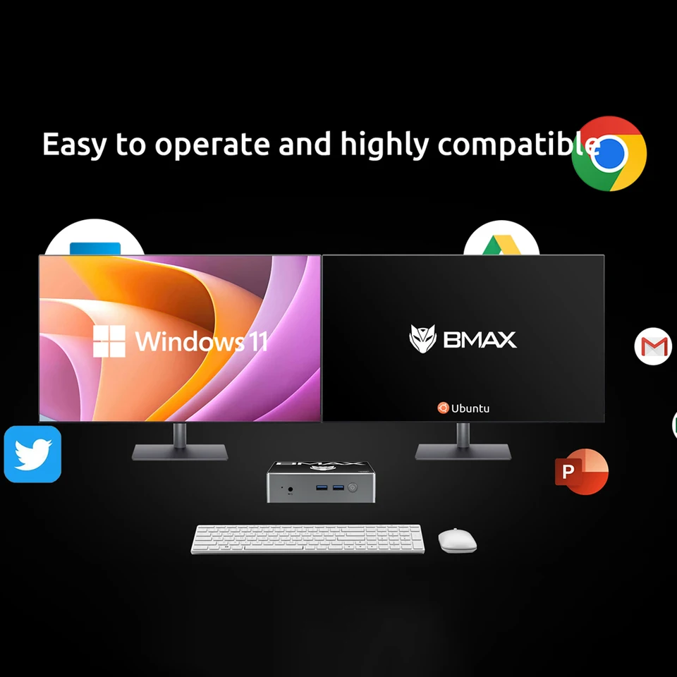BMAX B4 Mini PC Windows 11 PC Intel N95 16GB 512GB SSD 2*HDMI 2