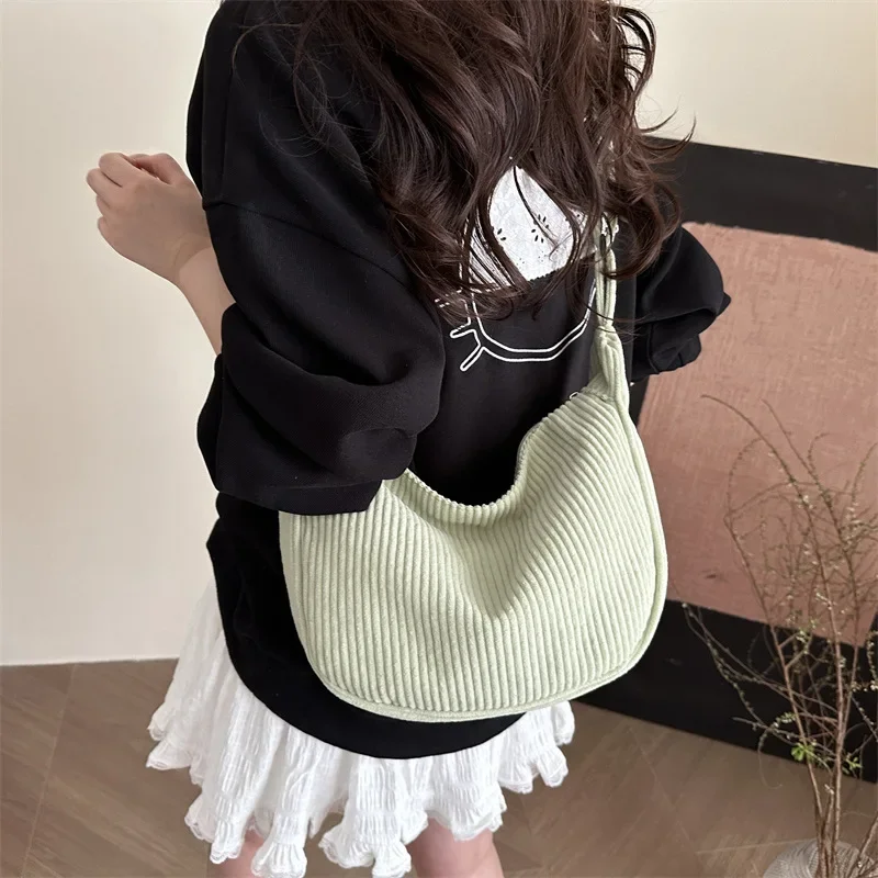 Casual Light Corduroy Hobos Shoulder Bags for Women Simple Solid Color Ladies Crossbody Bag Fashion Female Travel Handbags Tote