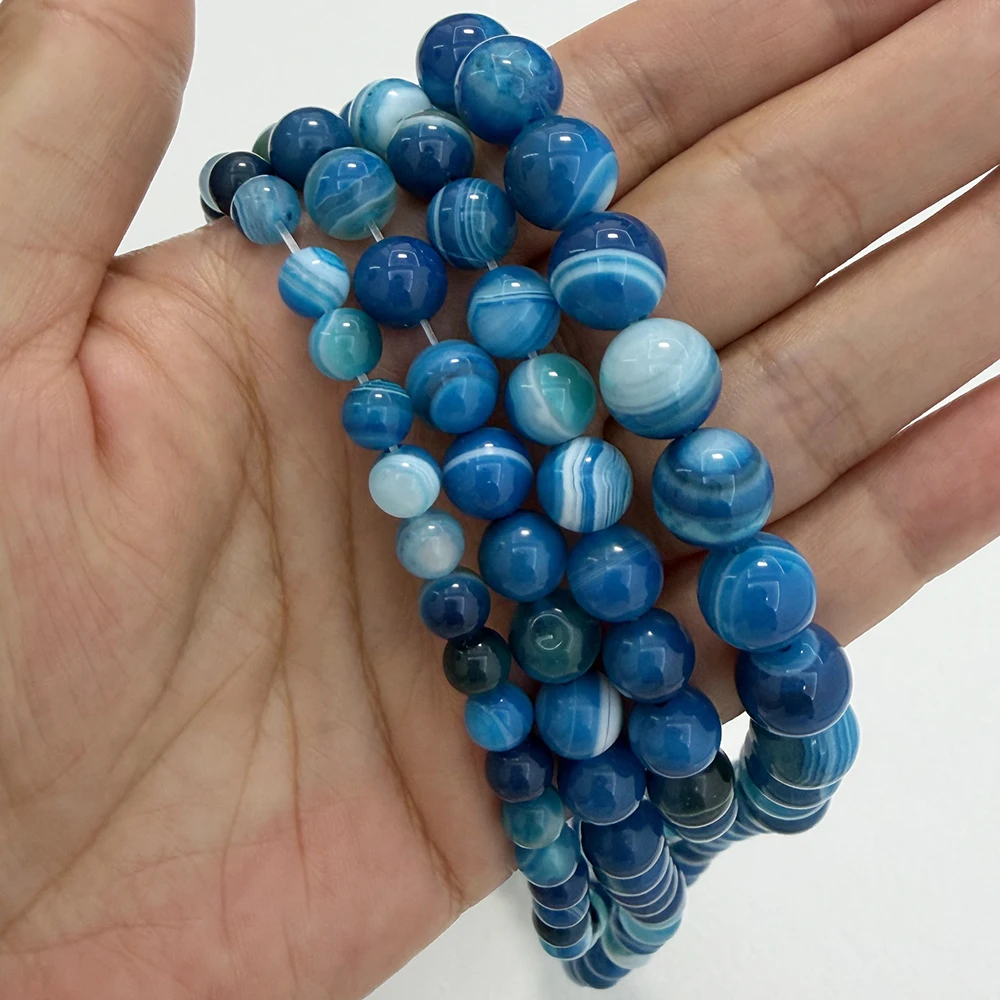 Naturstein AAAA Qualität Blauer Sardonyx Achat Runde lose Perlen 6 8 10 12 MM Auswahlgröße für die Schmuckherstellung