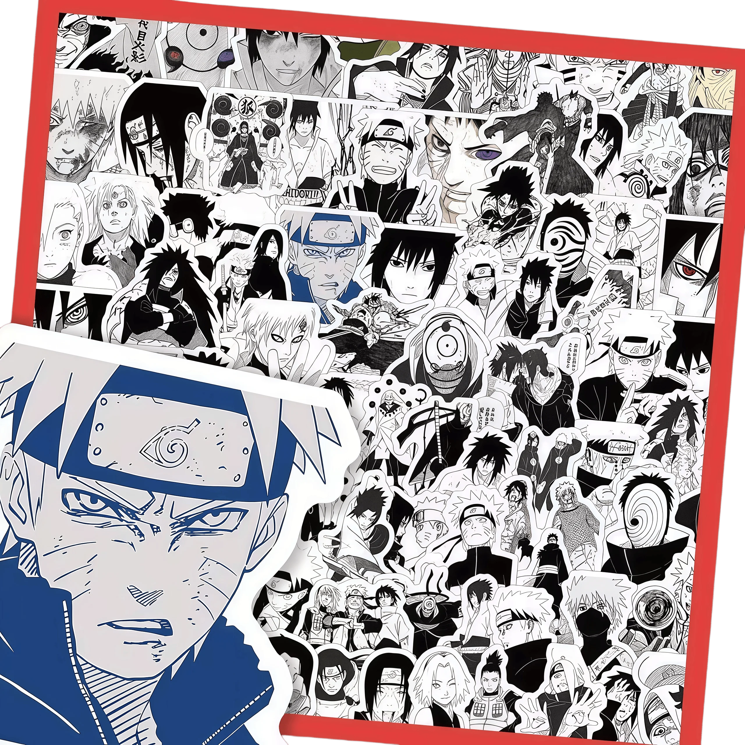 100Pcs Naruto Black & White Manga Style Sticker Set, Classic Anime Character Scene Decals for Laptop, Skateboard & DIY Decor