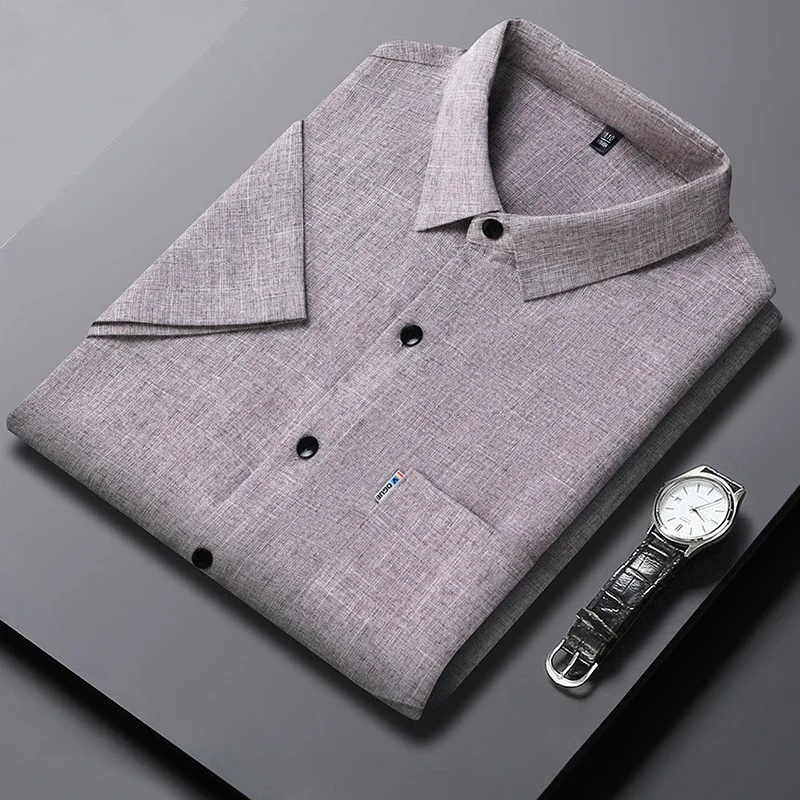 New Men's Business Casual Short Sleeved Printed Shirt with Wrinkle Resistance No Ironing Comfortable All Season Versatile Top 5