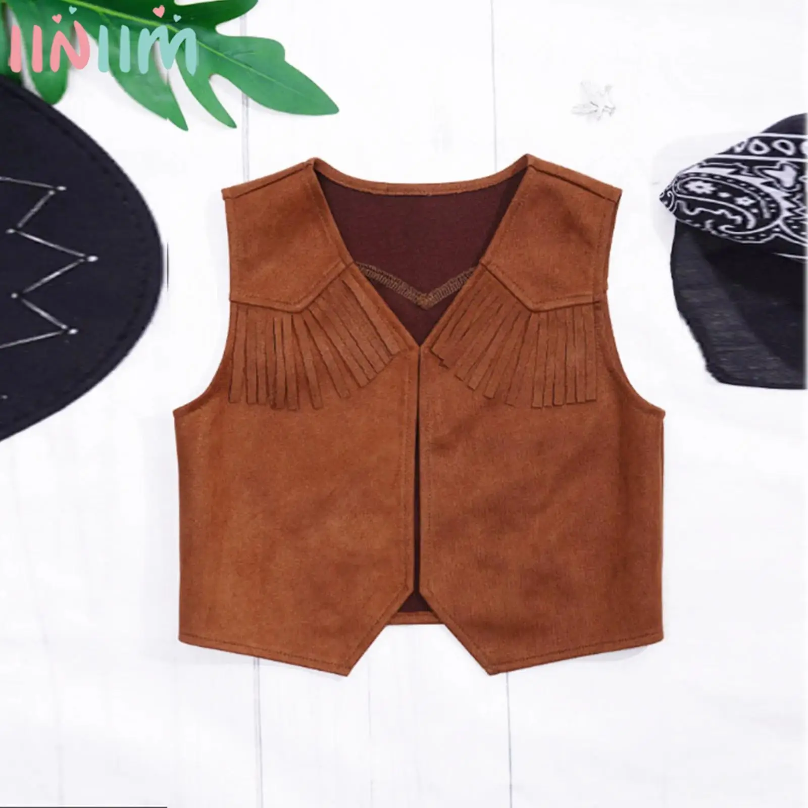 키즈 할로윈 웨스턴 카우보이 카우걸 코스프레 의상 프린지 장식 오픈 프론트 조..