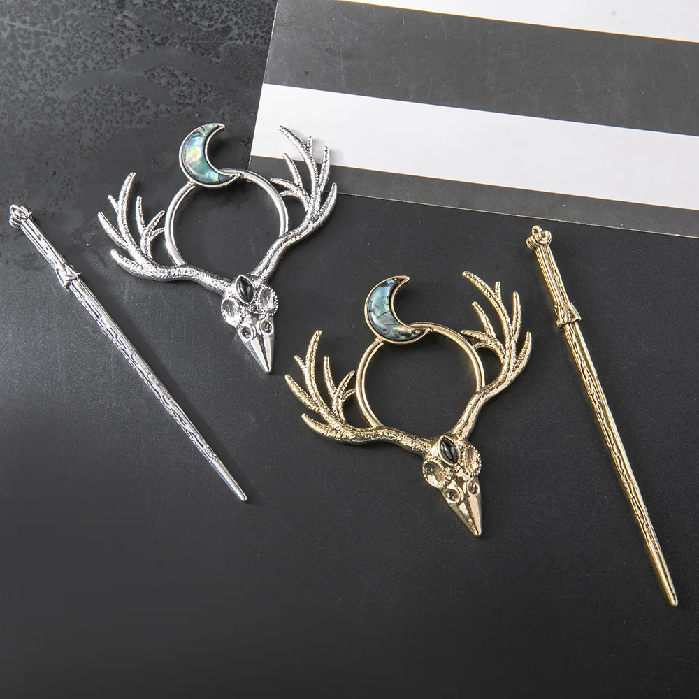 Wikinger Tiere Haarnadeln Keltischer Wolf Haarstab Goth Hirsch Oktopus Fledermaus Quasten Haarspangen Zweig Halbmond Slide Clip Kopfschmuck – Detail 14
