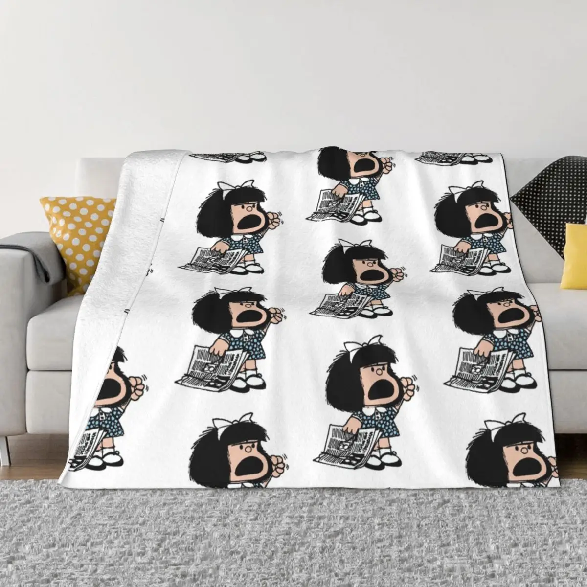 

Angry Mafalda With Newspaper Blankets Fleece Autumn/Winter Cartoon Portable Ultra-Soft Throw Blankets for Home Couch Bedspread