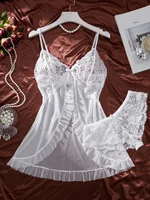 Sexy Contrast Lace and Mesh Ruffle Babydoll Dress Woman Sexy Nightgown V-neck Open Bra Sleep Skirt Nighties