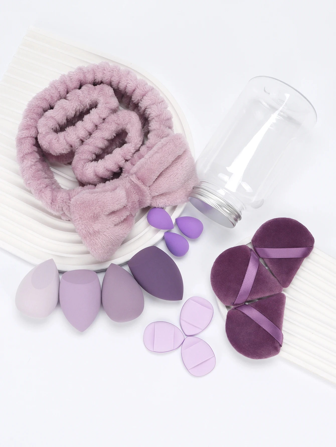 Japanese Style Bow Headband 16-Piece Set, 1 Headband, 2 Wrist Straps, 4 Makeup Sponges, 3 Mini Makeup Sponges, 3 Triangular Loos 3