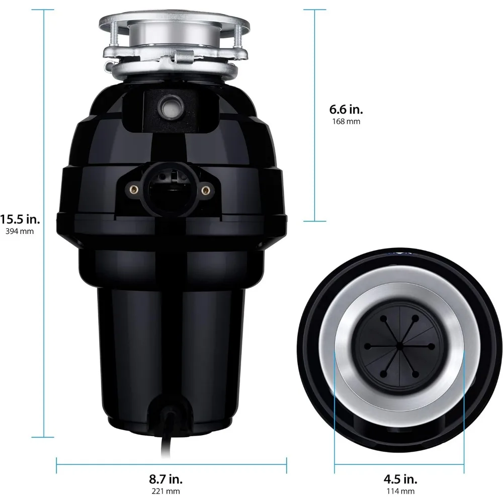 10-US-WM-658-3B Garbage Disposal Anti-Jam Stainless Steel Food Waste Grinding System, 1-1/4 HP Premium, Black 4