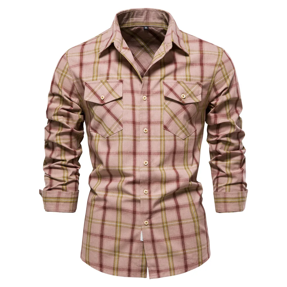 High Quality Men's Plaid Shirts Cotton Turn Down Neck Casual Dress Shirt Men Long Sleeve Slim Blouses Top Business Chemise Homme men's button up short sleeve shirts & tops