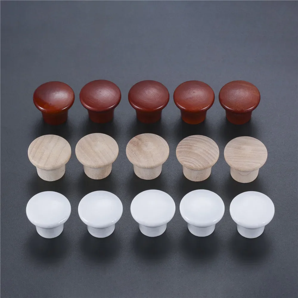 5pcs Mini Wooden Pull Knobs with Screws 23*20mm Round Single Hole Decorative Handles for Cabinets Drawer Dresser Wardrobe Closet