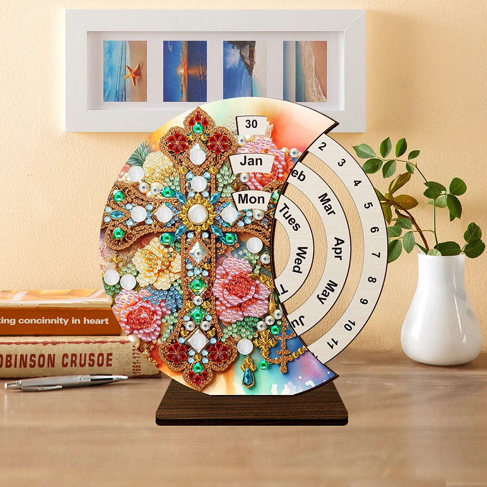 HOMFUN Diamond Painting Perpetual Calendar Wooden Diamond Art Desk Calendar 5D DIY Embroidery Christmas Gift for Home Decor diamond art painting kit diamond painting set diamond painting