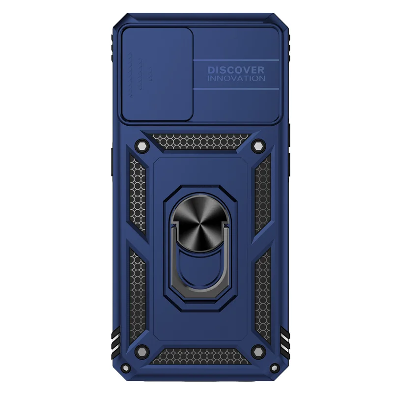 Shockproof Armor Case with Slide Camera Lens Protector and Magnetic Holder Ring Back Cover