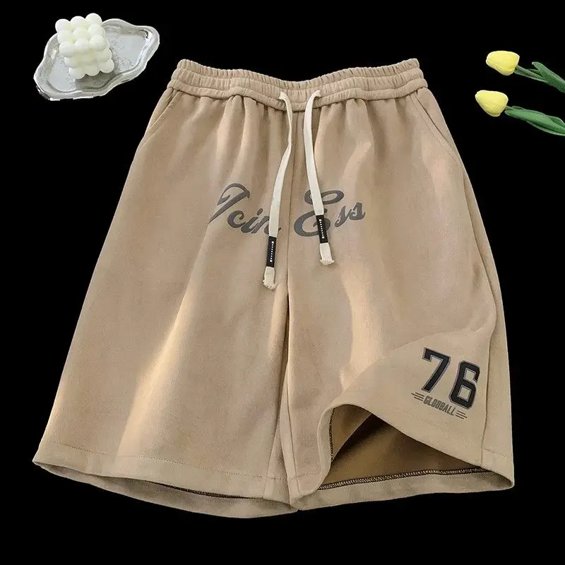 Suede ins trendy brand American shorts men's summer drawstring loose casual shorts street basketball sports pants y2k pants emo