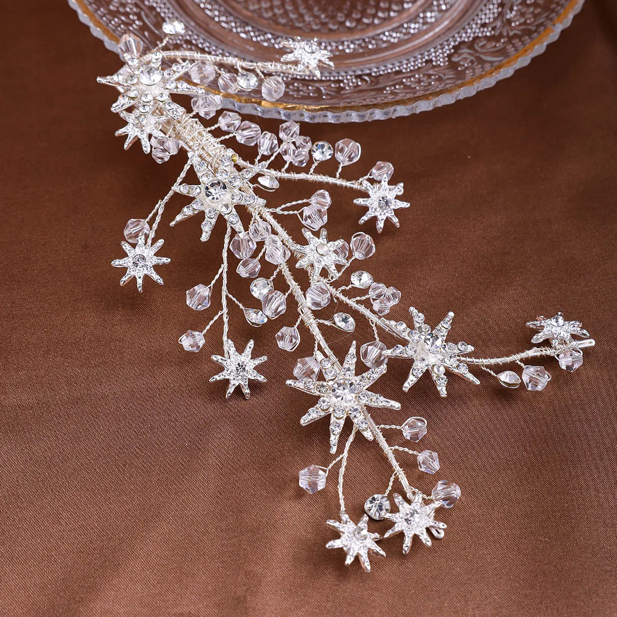Handmade Rhinestone Hair Clip Bridal Side Pin Fashion Crystal Hairpin Silver Color Stars Shaped Barrettes Wedding Hair Jewelry