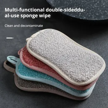 5Pcs Super Absorbent Microfiber Double Sided Scrub Sponge for Dishwashing Kitchen Bathroom Clean Cloth Eraser 1