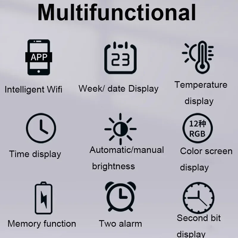 Smart Wifi Colorful LED Large Digital Wall Clock Temperature Date Week Display Dual Alarms Digital Clock 12/24h HomeDecor Remote 4