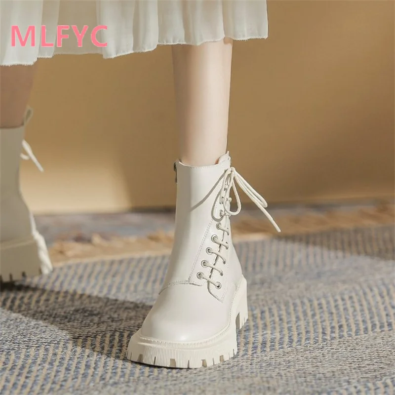 British style women's boots autumn and winter new single boot net red motorcycle slimming thick soles with short heels for women